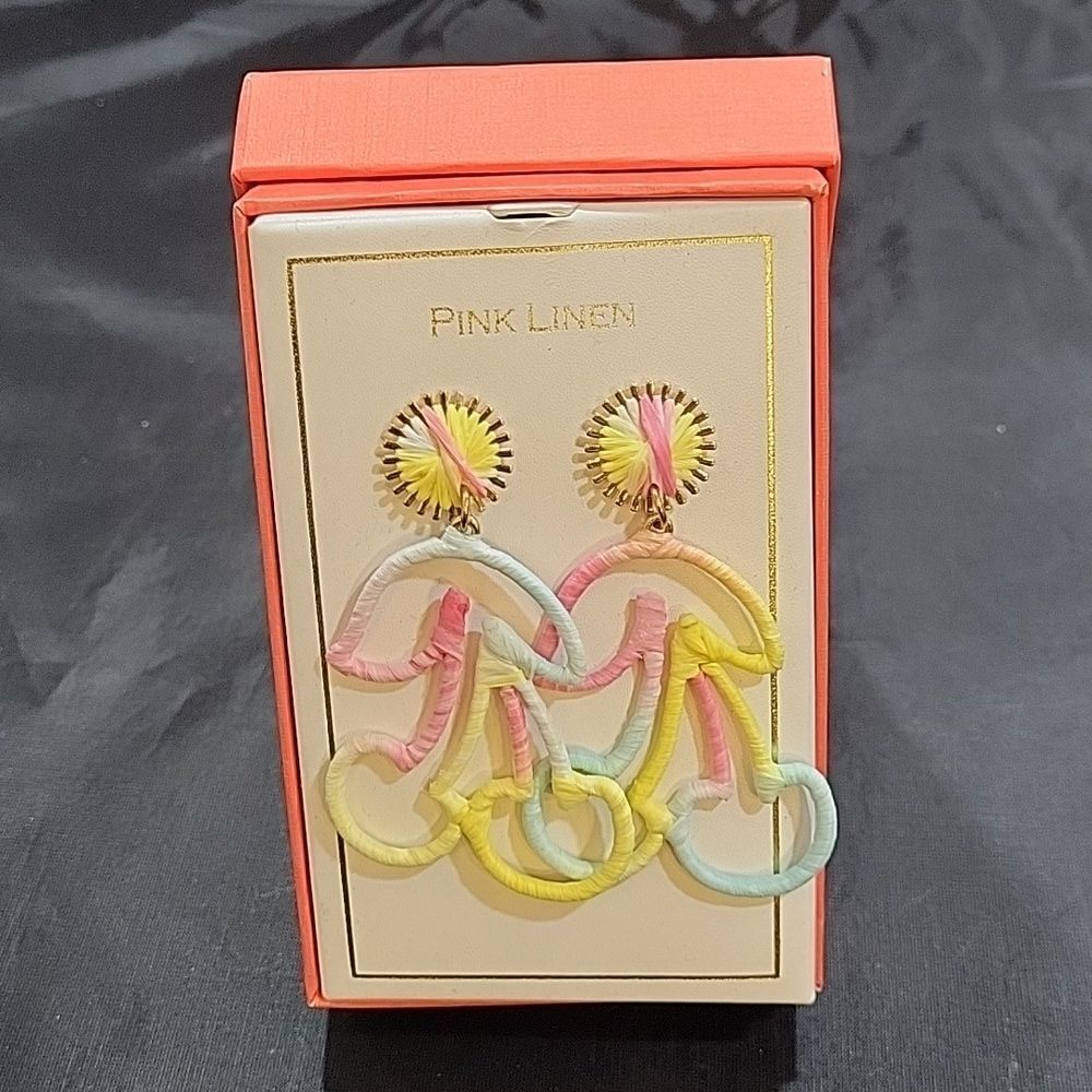 BRAND NEW PINK LINEN EARRINGS PASTEL SUMMER COLORBLOCK DROP EARRINGS
